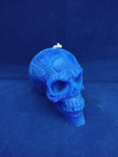 Svíčka figurální - Lebka malá modrá